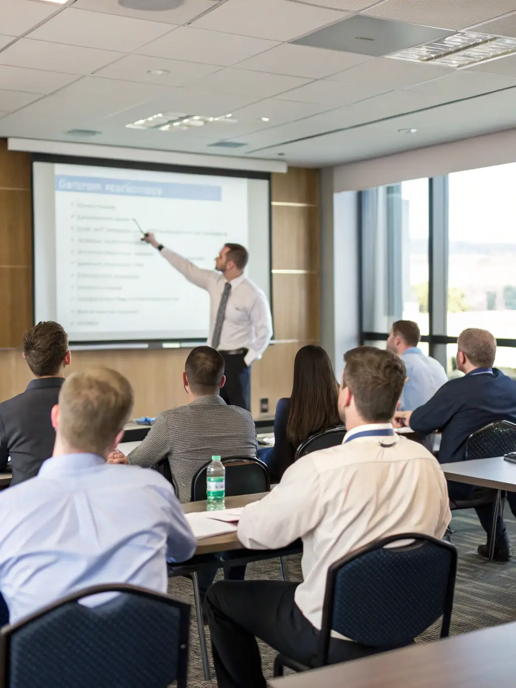 A picture showing a trainer facilitating a session on leadership skills, emphasizing communication and strategic thinking.